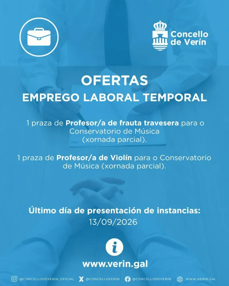 Verín busca profesorado de flauta travesera y violín para su Conservatorio de Música