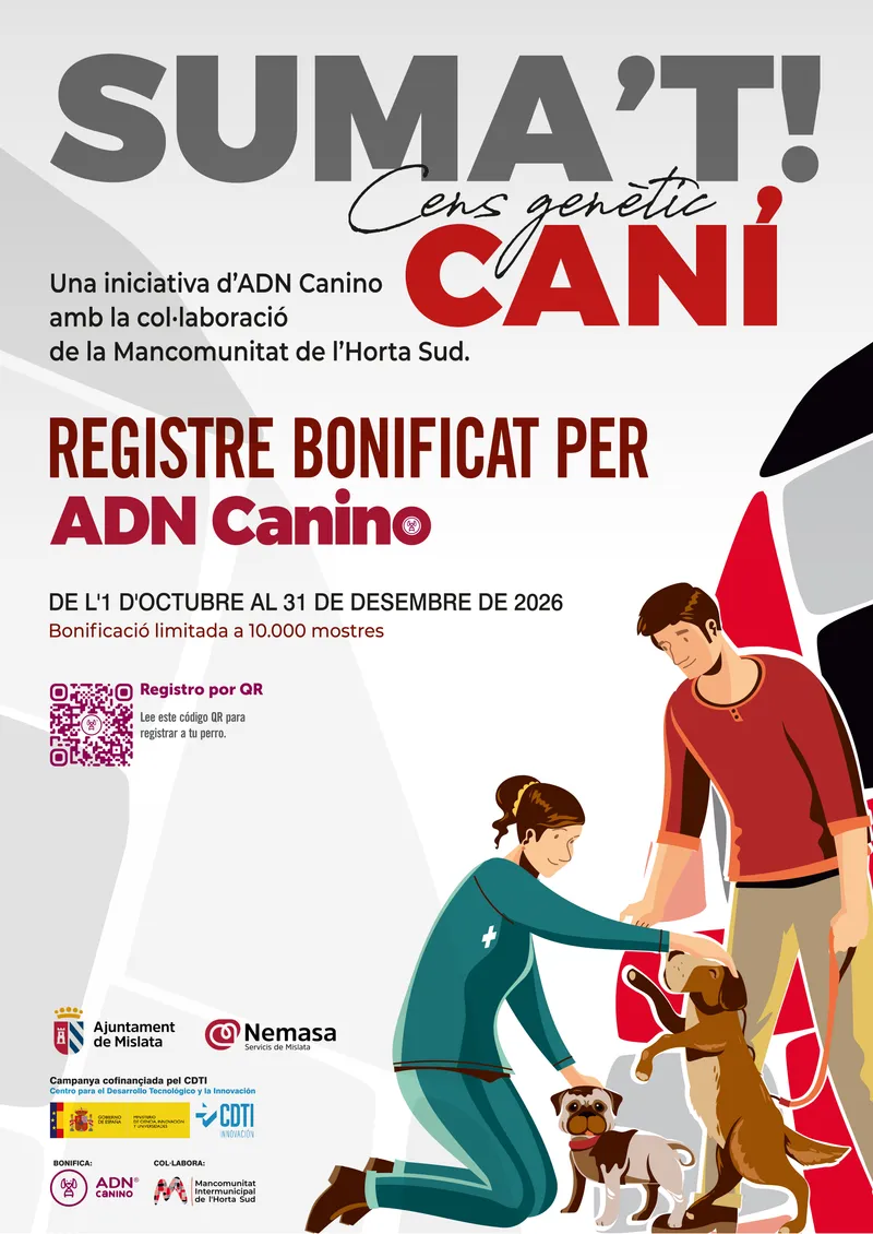 Campaña bonificada de registro genético canino en l'Horta Sud hasta fin de año