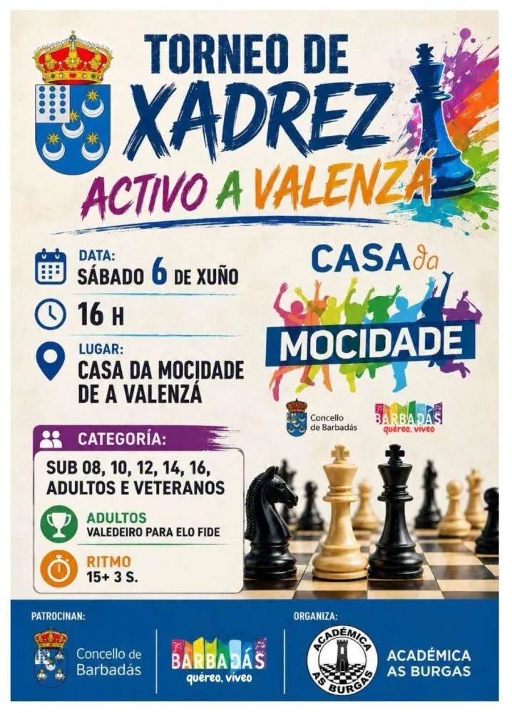 Barbadás acoge el Torneo de Xadrez Activo A Valenzá con categorías para todas las edades