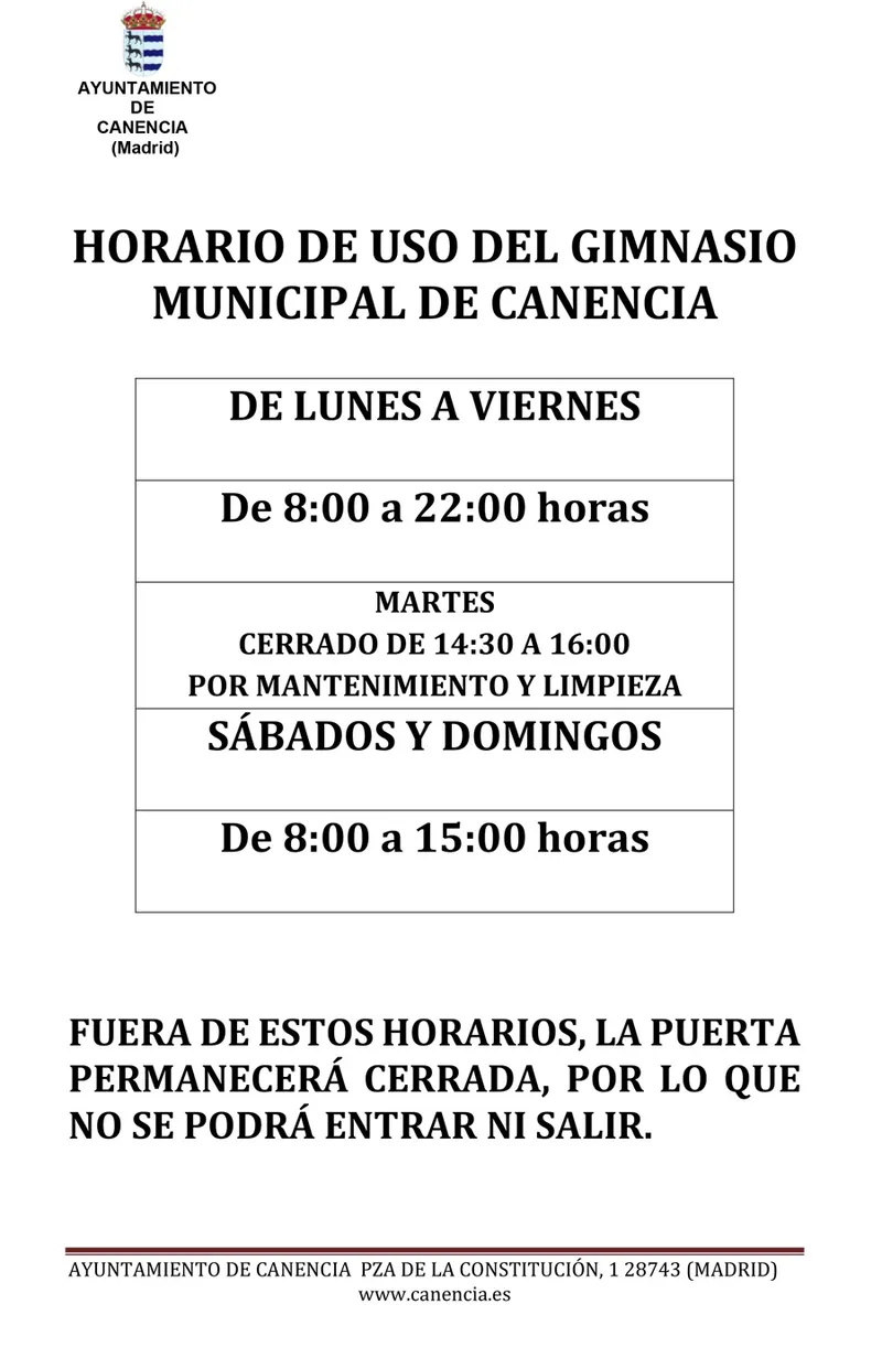 Gimnasio municipal de Canencia: consulta su nuevo horario de apertura