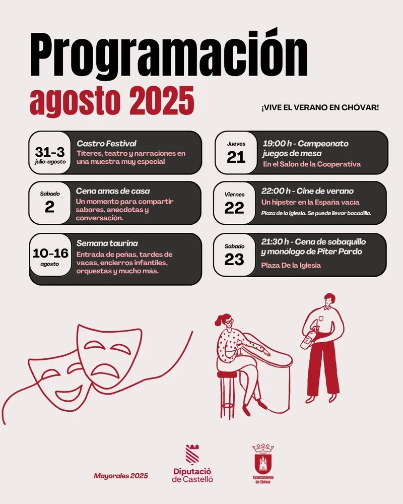 Chóvar presenta su agenda cultural y festiva para agosto con teatro, toros y talleres