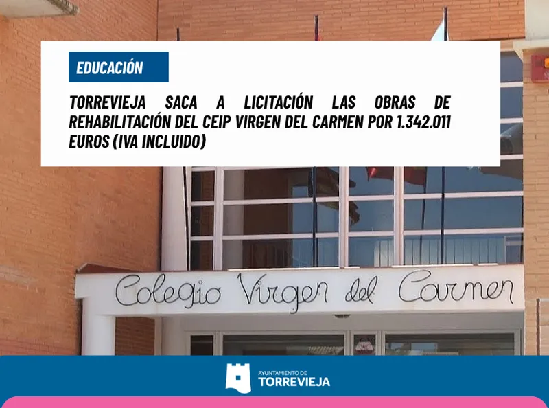 Torrevieja licita la rehabilitación del CEIP Virgen del Carmen por más de 1,3 millones de euros