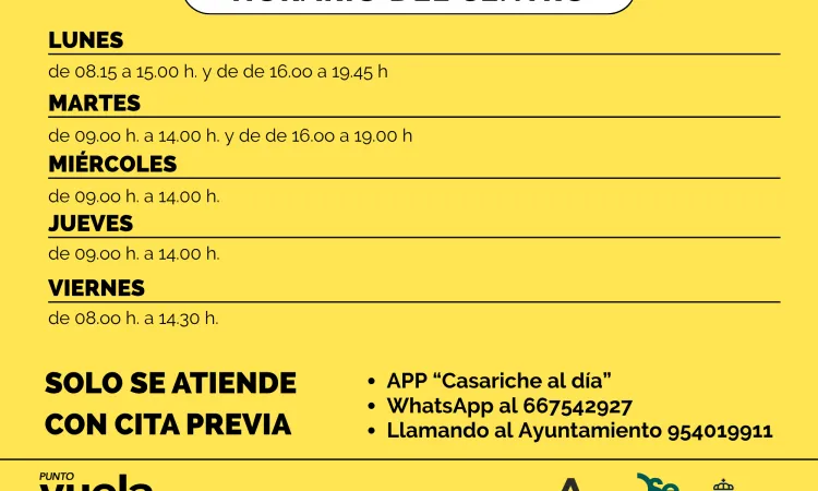 Casariche actualiza el horario del Punto Vuela con cita previa obligatoria