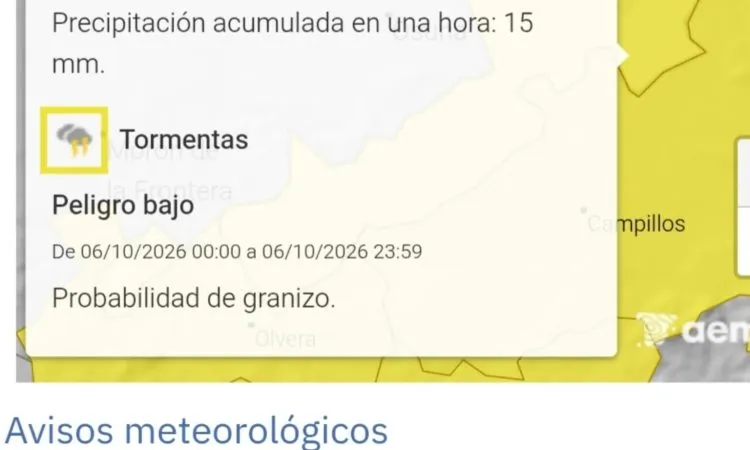 Aviso amarillo por lluvias y tormentas en la Sierra Sur de Sevilla este 6 de octubre