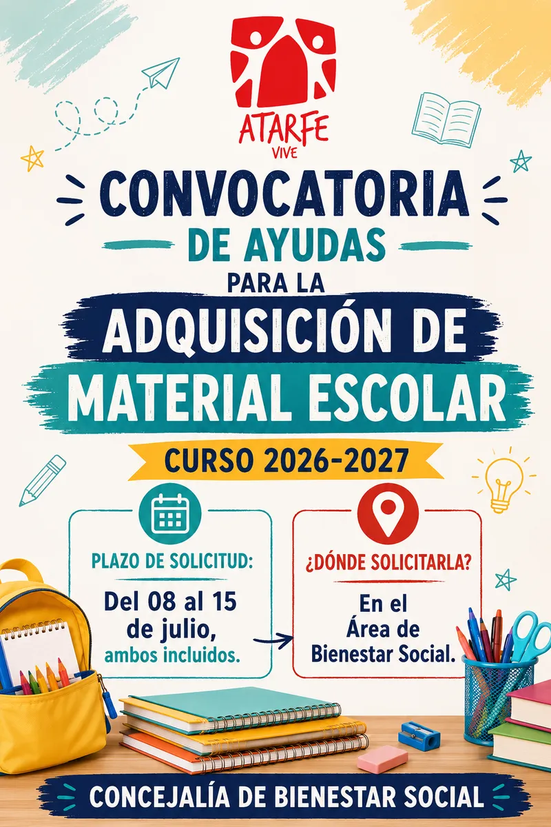 Atarfe abre el plazo para ayudas de material escolar para el curso 2026-2027