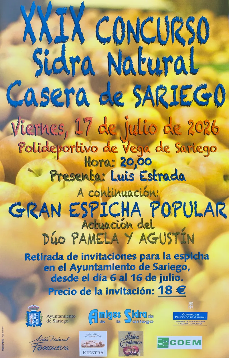 Sariego celebra la XXIX edición de su Concurso de Sidra Natural Casera en julio