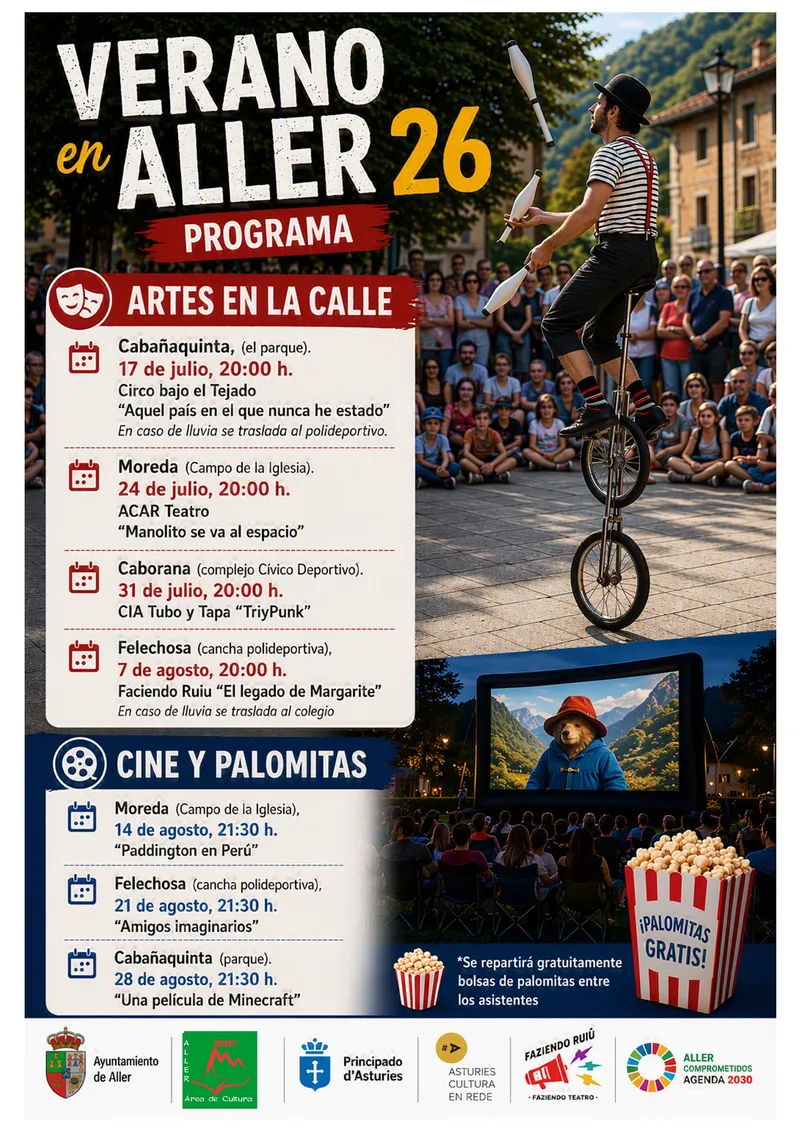 Aller celebra el verano con un programa cultural gratuito de circo, teatro y cine