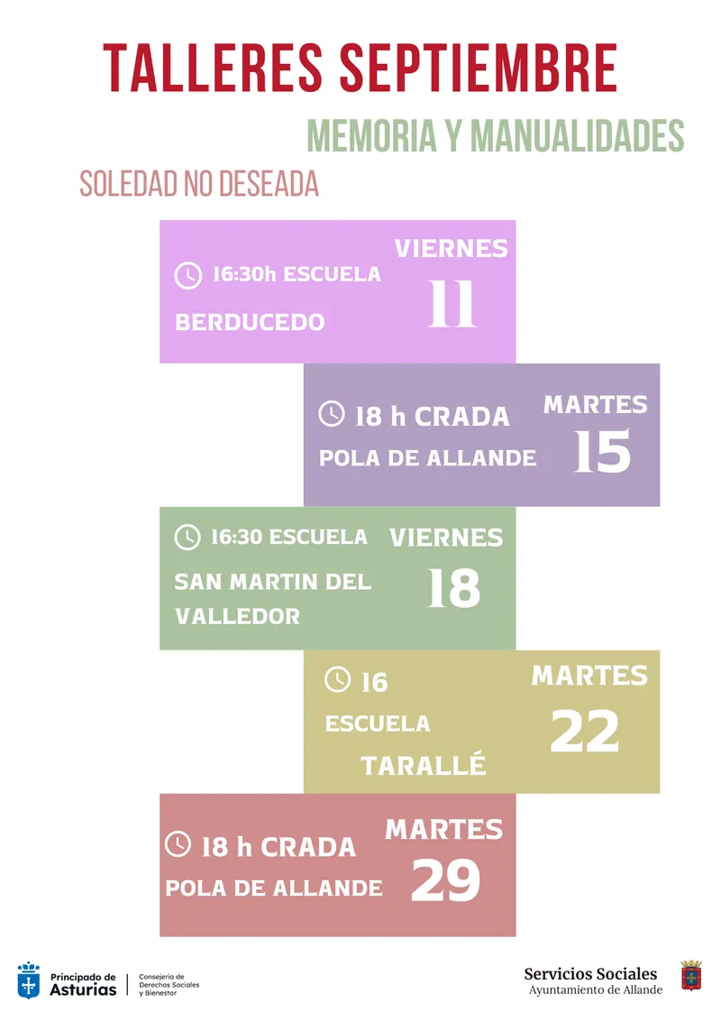 Allande organiza talleres de memoria y manualidades para septiembre