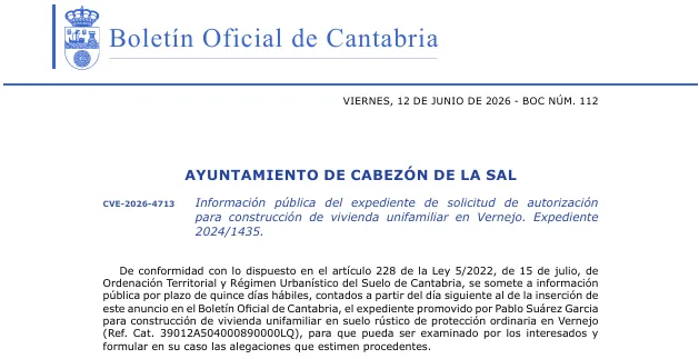 Cabezón de la Sal concede licencia de primera ocupación a una vivienda unifamiliar en Periedo