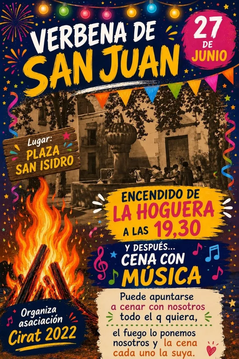 Cirát celebra la verbena de San Juan con hoguera y cena popular