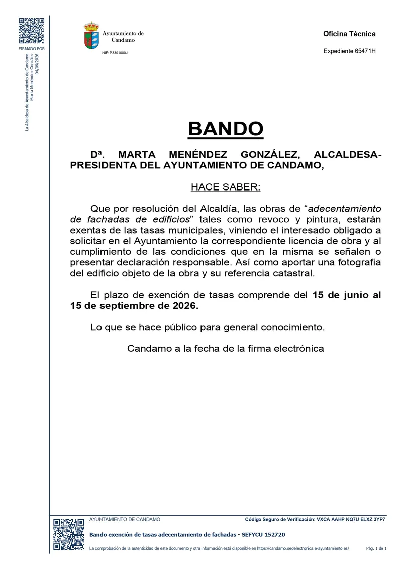 Candamo exime tasas para obras de adecentamiento de fachadas este verano