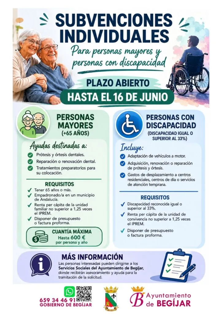 Begíjar abre plazo para subvenciones a mayores y personas con discapacidad