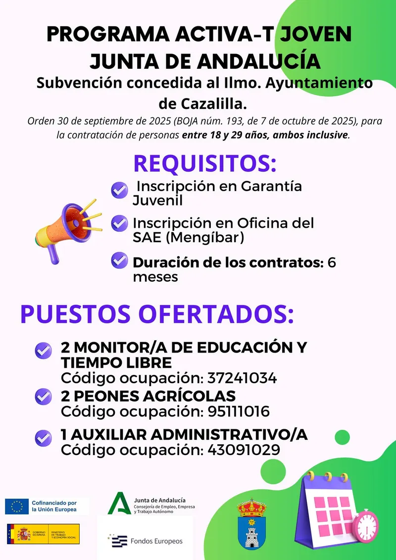 Junta de Andalucía impulsa el programa Activa-T Joven para jóvenes de Cazalilla