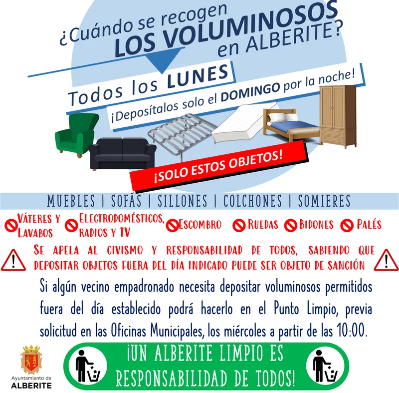 Alberite informa sobre el servicio de recogida de residuos y voluminosos