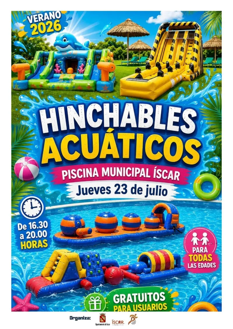 Hinchables acuáticos gratuitos en la piscina municipal de Íscar el 23 de julio