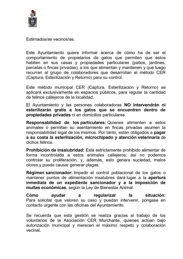 Murchante emite un aviso sobre la tenencia responsable de gatos