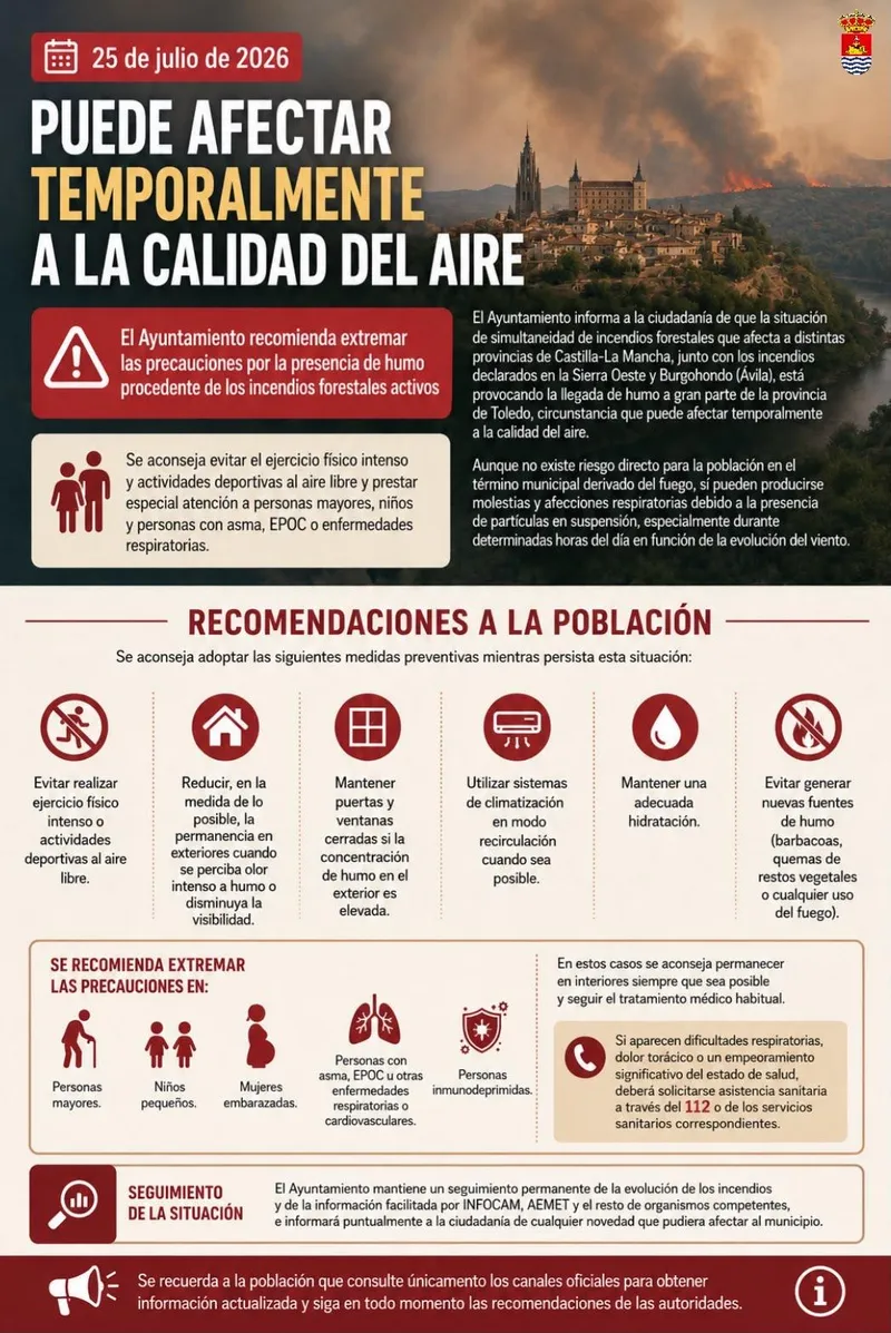 Bargas alerta sobre la calidad del aire por humo de incendios forestales