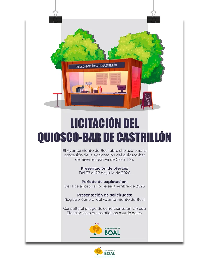 Boal saca a licitación la explotación del quiosco-bar de Castrillón para el verano