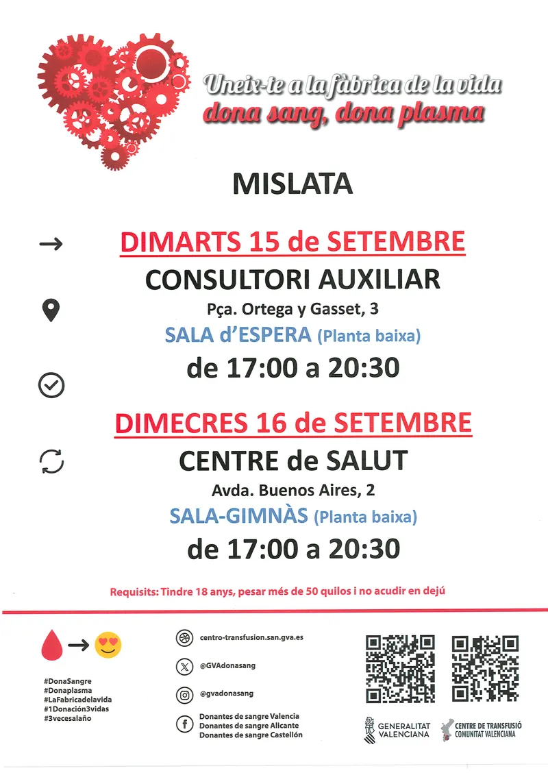Mislata organiza dos jornadas de donación de sangre en septiembre