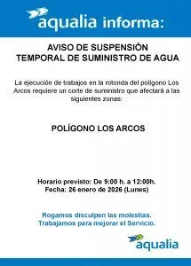 Corte de suministro de agua en Caspe el 26 de enero por obras en la rotonda de Los Arcos