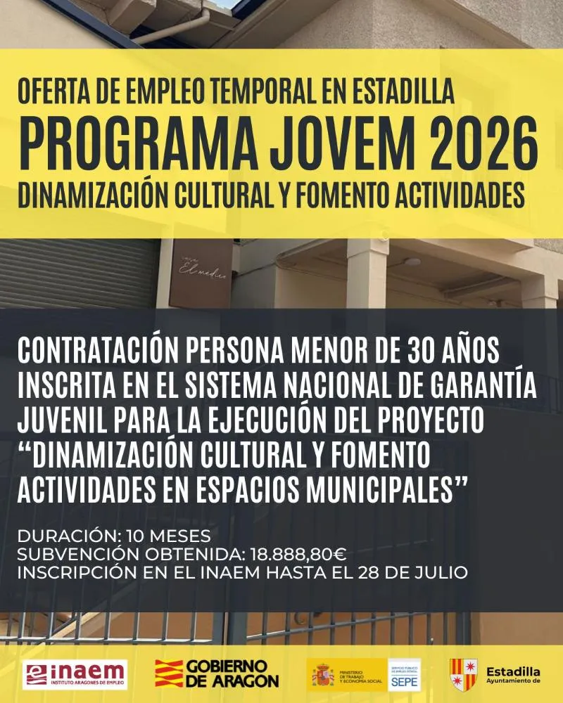 Estadilla contrata a un joven con ayuda del INAEM para dinamizar la cultura y el ocio