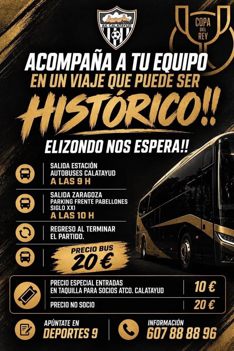 El Atlético Calatayud organiza viaje para su afición en busca de la Copa del Rey