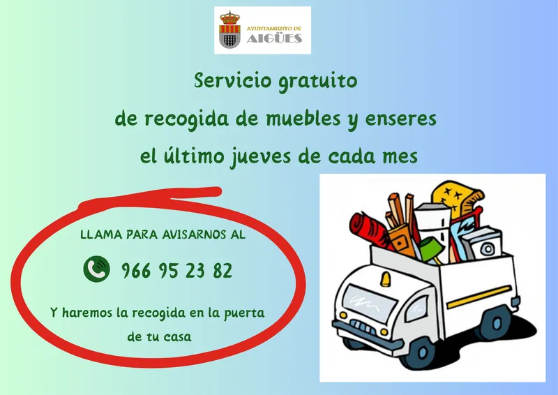 Aigües activa el servicio gratuito de recogida de muebles y enseres el último jueves de mes