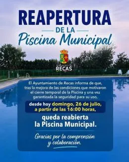 Recas reabre su piscina municipal tras trabajos de mantenimiento