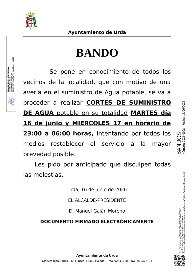Urda informa sobre el cobro del IBI, campamentos de verano y empleo rural