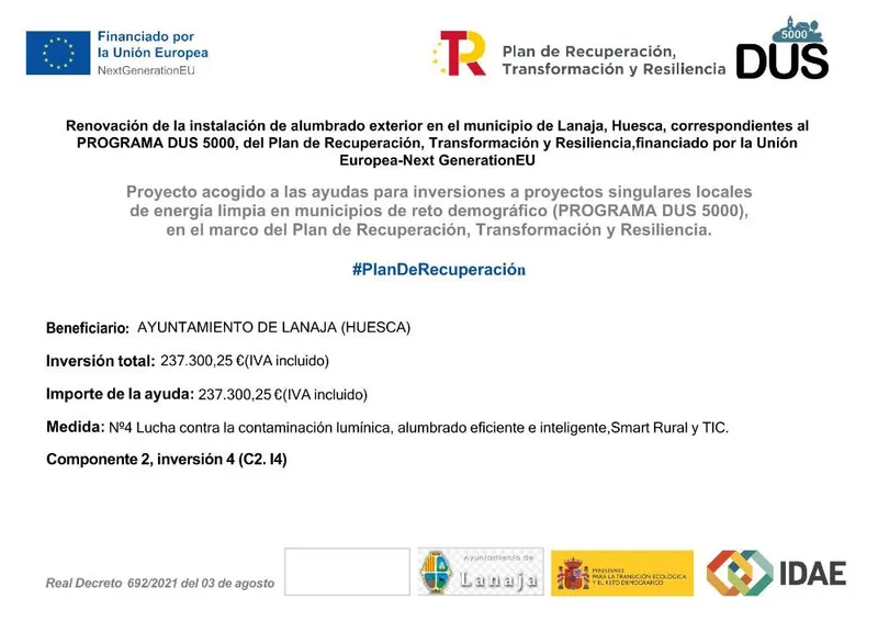 Lanaja renueva su alumbrado público con ayudas para la energía limpia
