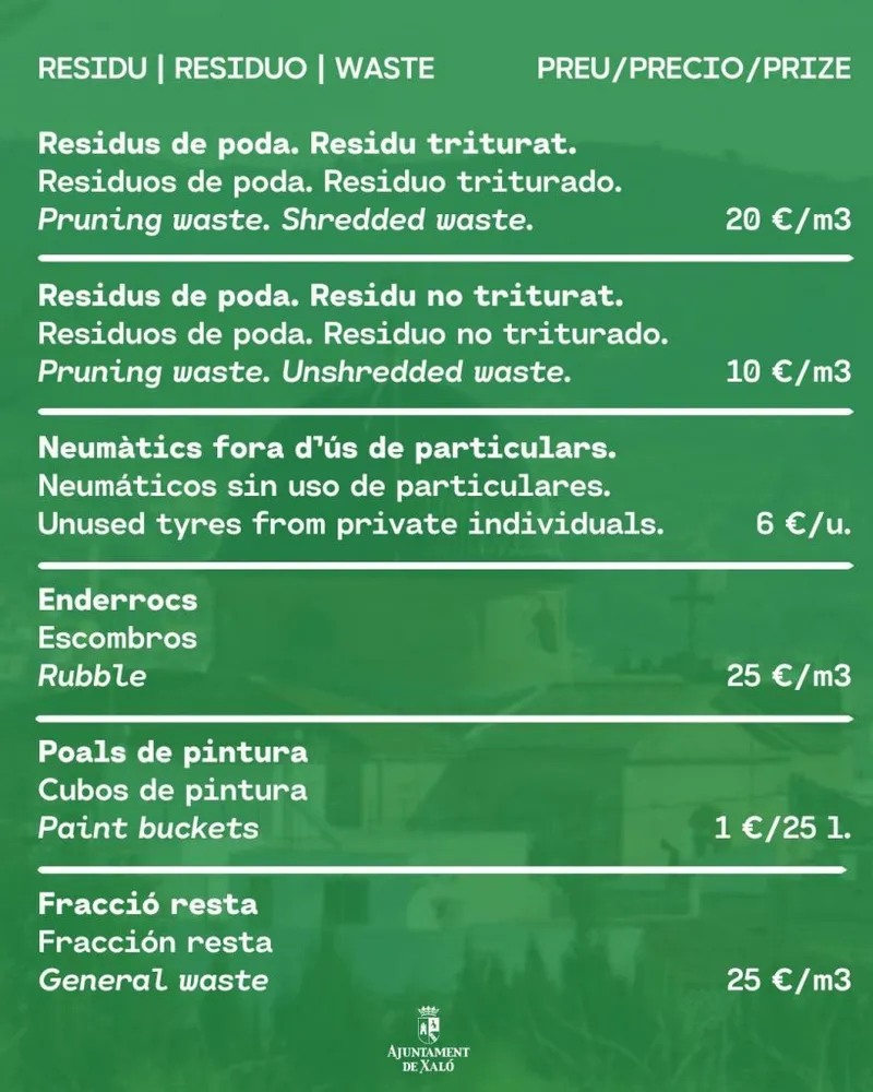 Xaló actualiza horarios y tarifas del Ecoparc y el servicio de recogida de voluminosos