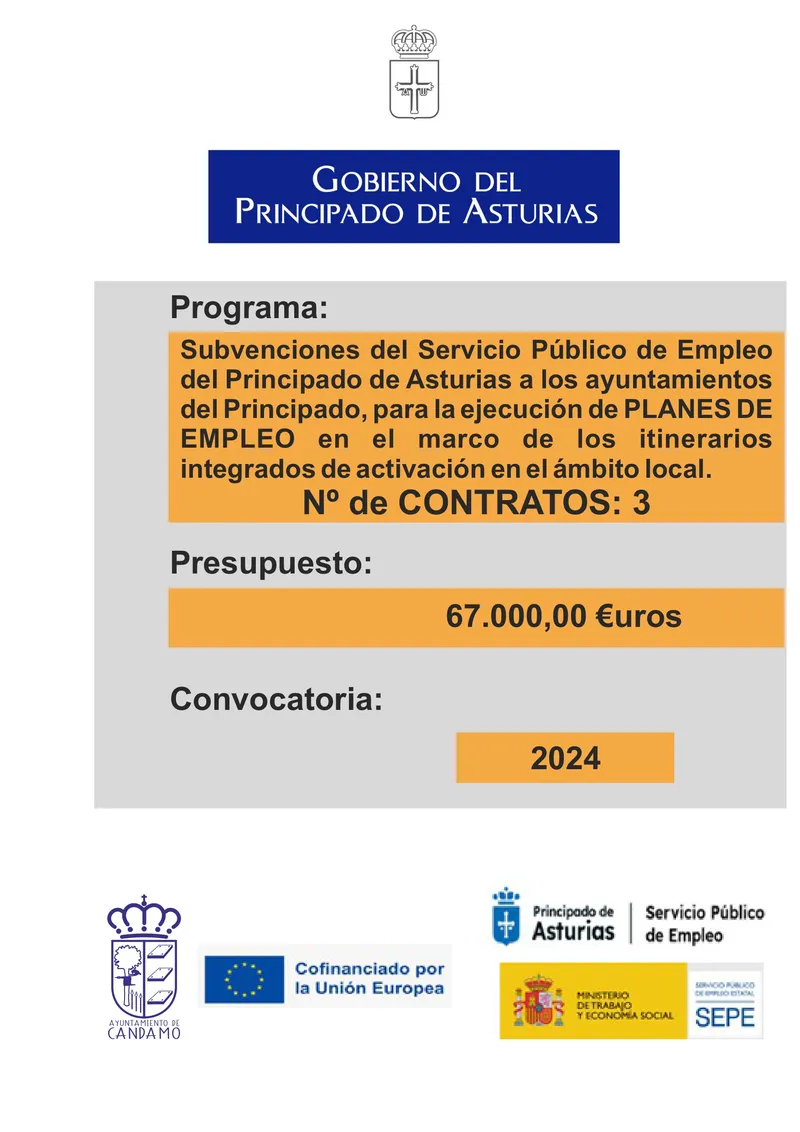 Candamo convoca 3 puestos de empleo con subvención del Principado