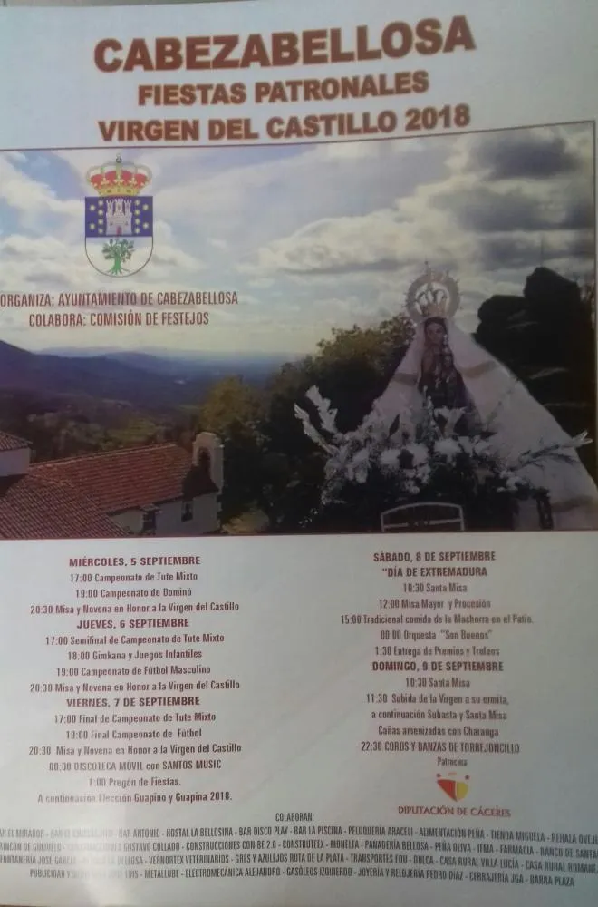 Cabezabellosa celebra sus Fiestas Patronales en honor a la Virgen del Castillo del 5 al 9 de septiembre