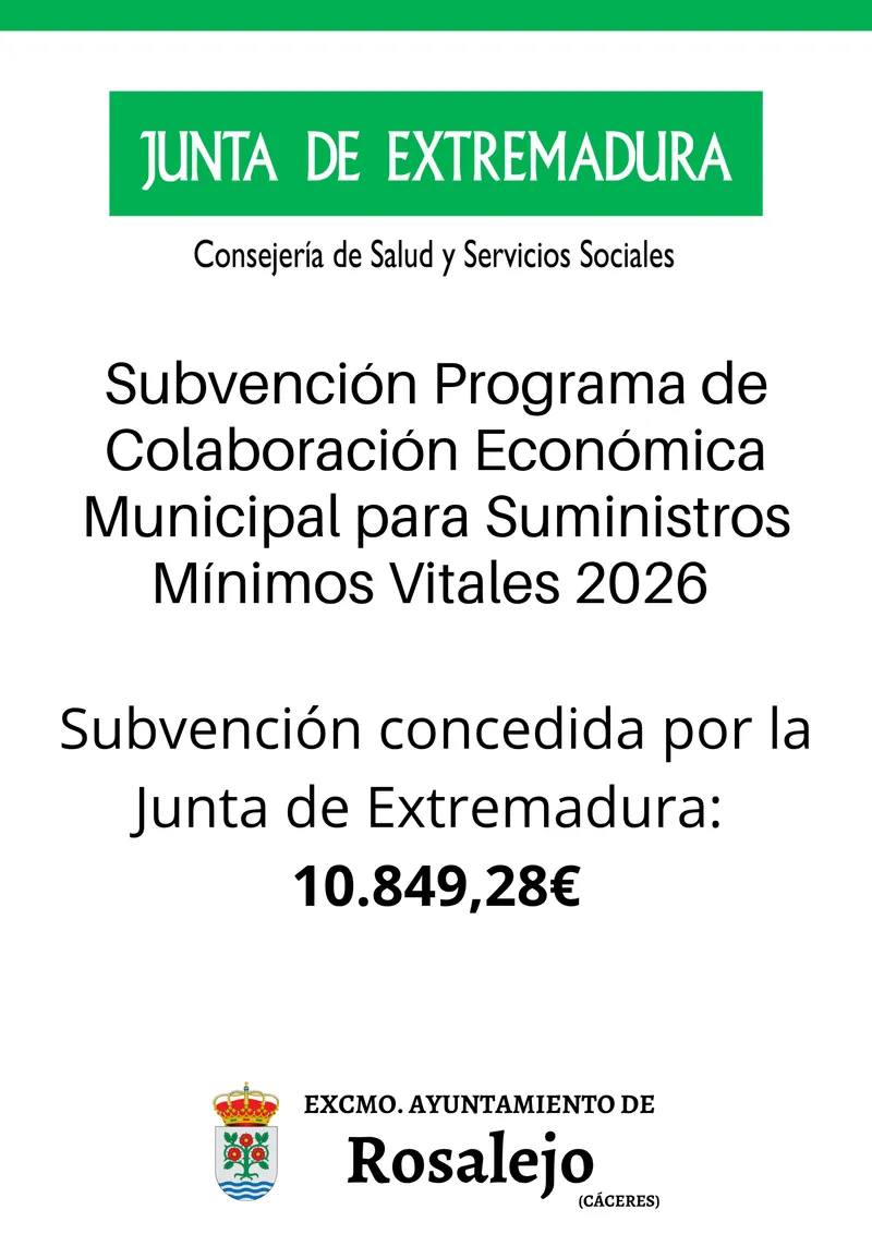 Rosalejo abre plazo para solicitar ayudas municipales para suministros básicos