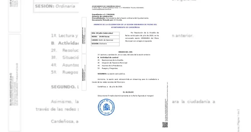 Cardeñosa convoca pleno municipal para el 29 de julio