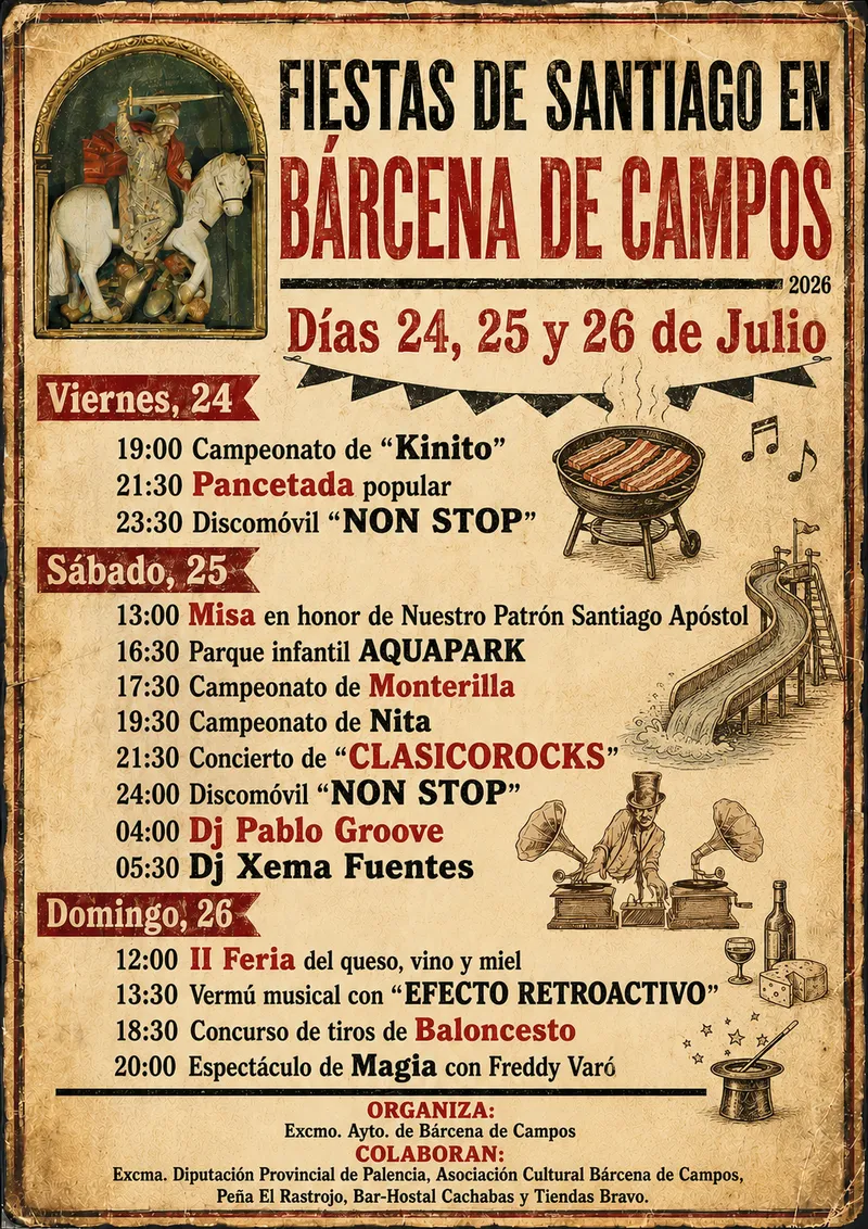 Bárcena de Campos anuncia sus Fiestas de Santiago 2026 con cartel y feria de alimentación