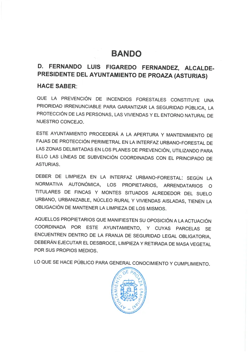 Proaza refuerza la seguridad contra incendios con limpieza de terrenos obligatoria