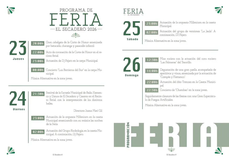 Secadero se viste de fiesta del 23 al 26 de julio con la Feria 2026 y concierto de Chambao