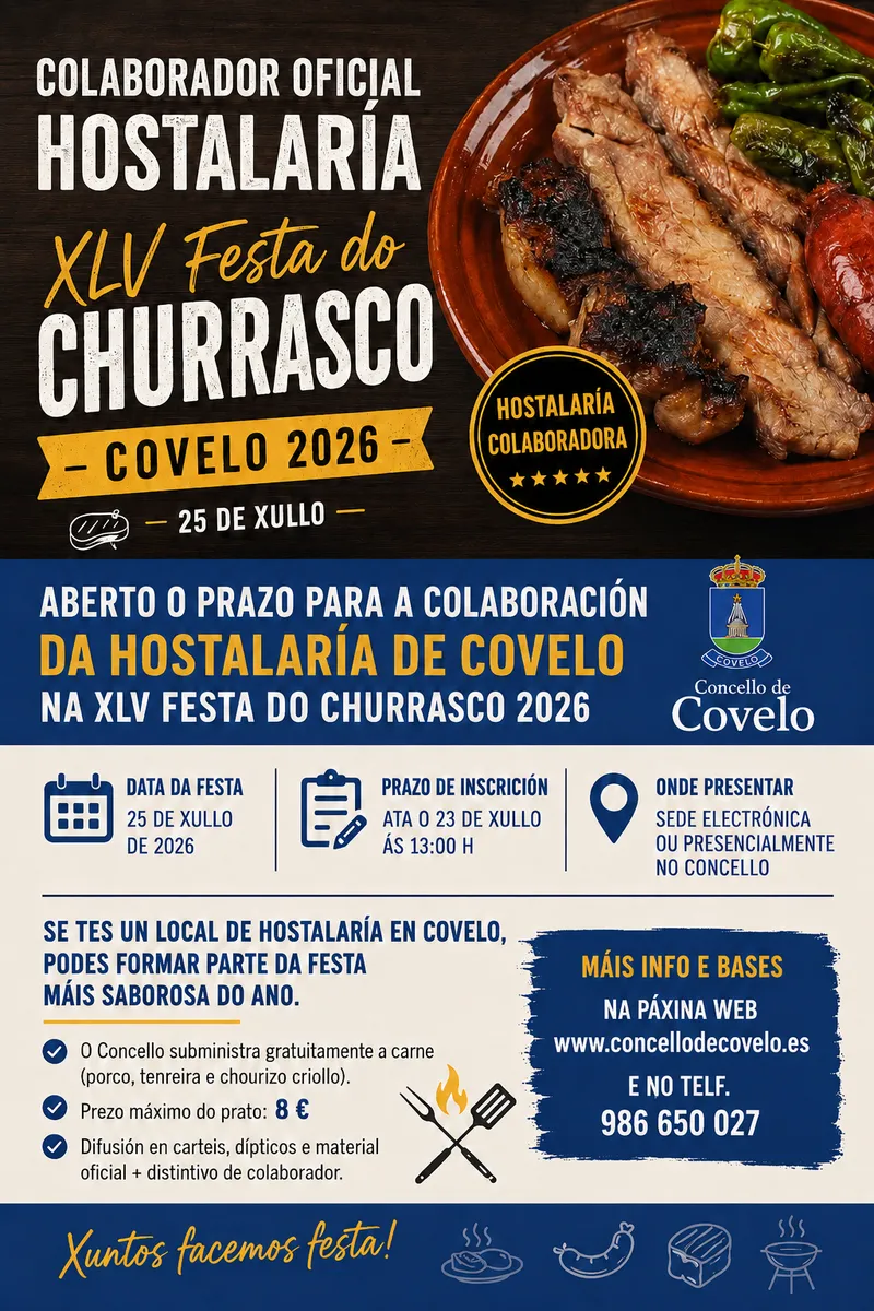 Covelo abre el plazo para que la hostelería participe en la Festa do Churrasco