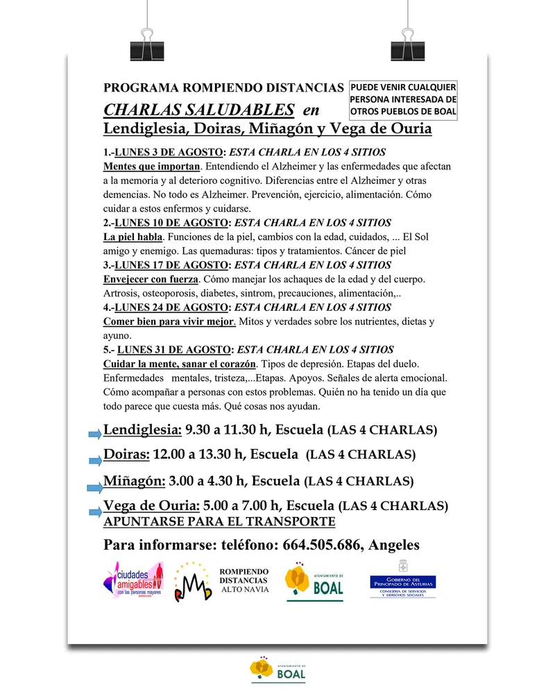 Boal organiza un ciclo de charlas sobre salud y bienestar en agosto