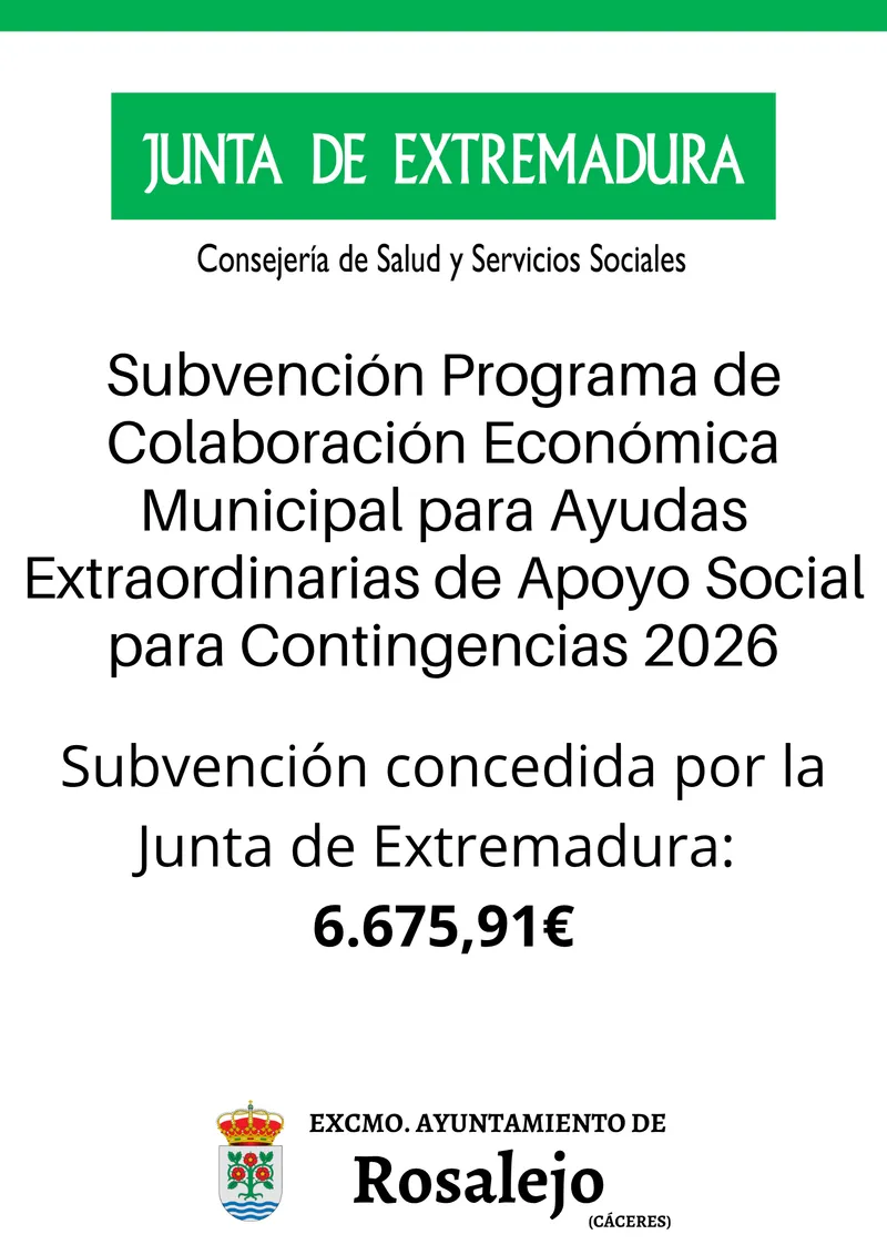 Rosalejo abre plazo para ayudas sociales extraordinarias de contingencia