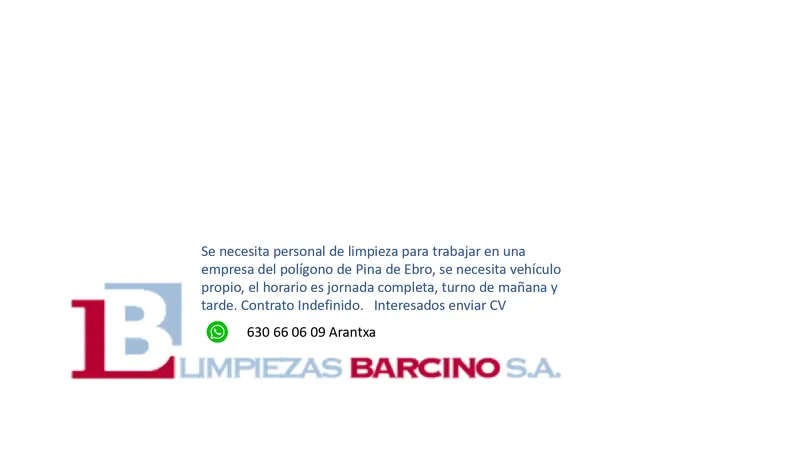 Limpiezas Barcino busca personal de limpieza con contrato indefinido en Quinto