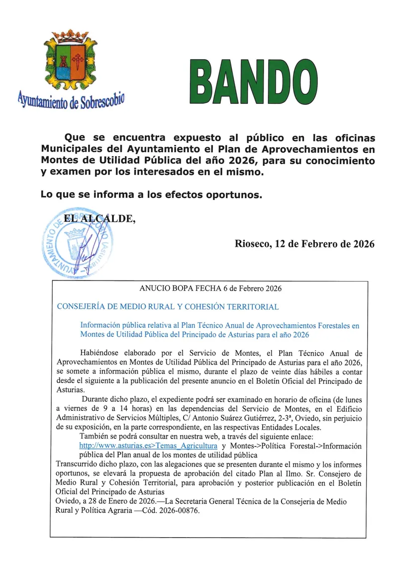 Sobrescobio expone el plan de aprovechamientos de montes públicos para 2026