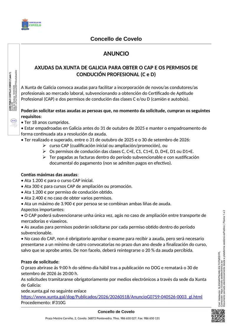 Galicia ofrece ayudas para obtener el CAP y permisos de conducción profesional