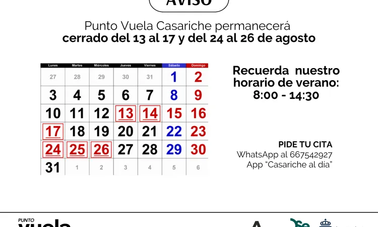 Cortes temporales en el Punto Vuela Guadalinfo de Casariche durante agosto