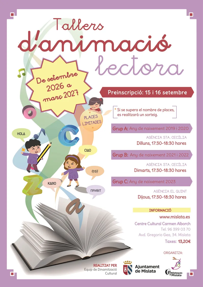 Mislata impulsa la lectura infantil con talleres gratuitos para 2026-2027