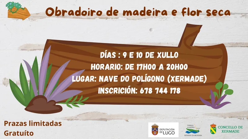 Taller gratuito de madera y flor seca en Xermade para crear piezas decorativas