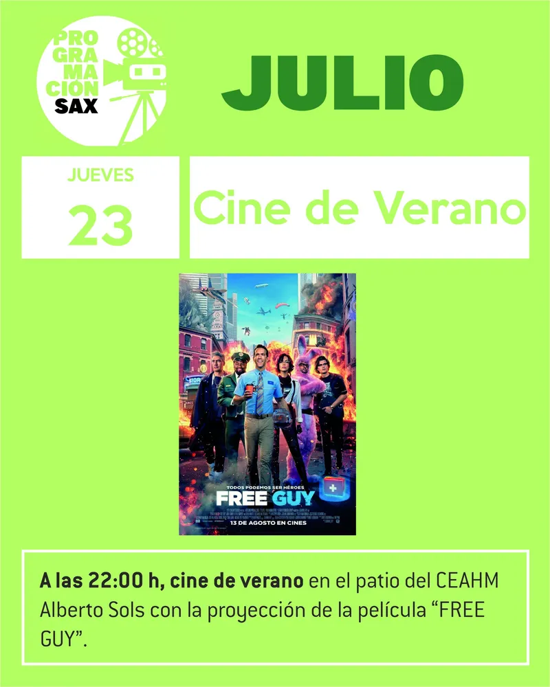 Sax proyecta la película 'Free Guy' en su cine de verano el 23 de julio