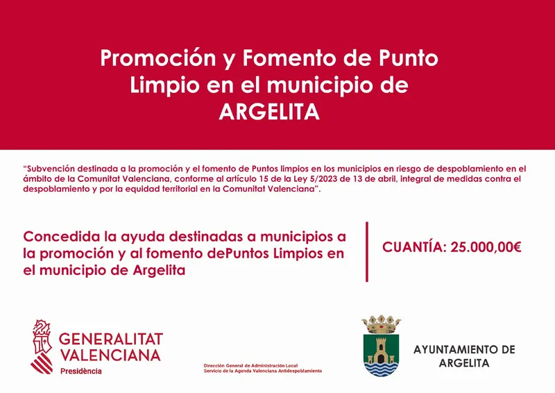 Argelita recibe 25.000 euros para potenciar sus puntos limpios