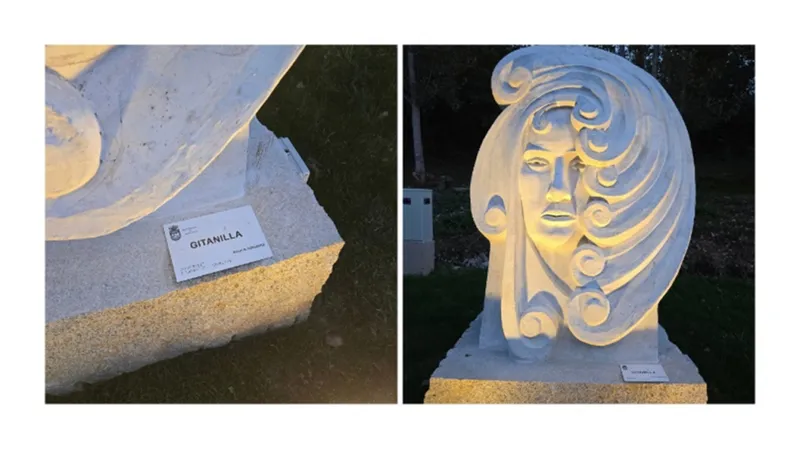 Escultura monumental 'La Gitanilla' adorna Carracedelo con hormigón y cemento